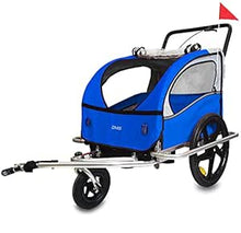 Lade das Bild in den Galerie-Viewer, DMS® Fahrradanhänger 2 in 1 Kinderanhänger Fahrrad Anhänger Jogger Radanhänger Kinderwagen Kinderfahrradanhänger für 2 Kinder 5-Punkt Sicherheitsgurt, Radschutz FH-02 (Blau)
