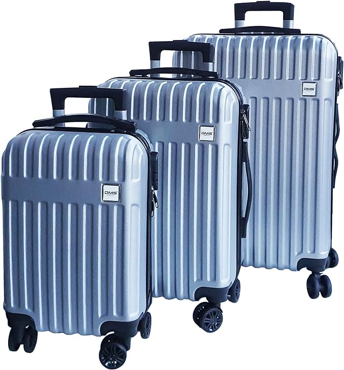 DMS® 3tlg Hartschalenkofferset Trolley Koffer Reisekoffer Reisekofferset Gepäck Rollkoffer Schloss 4 Rollen ABS-Hartschale Teleskopgriff M-L-XL(RK-3000, Silber)