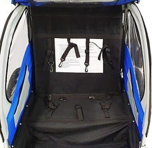 Lade das Bild in den Galerie-Viewer, DMS® Fahrradanhänger 2 in 1 Kinderanhänger Fahrrad Anhänger Jogger Radanhänger Kinderwagen Kinderfahrradanhänger für 2 Kinder 5-Punkt Sicherheitsgurt, Radschutz FH-02 (Blau)
