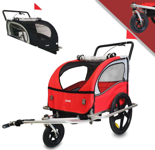 Kopie von DMS® Fahrradanhänger 2 in 1 Kinderanhänger Fahrrad Anhänger Jogger Radanhänger Kinderwagen Kinderfahrradanhänger für 2 Kinder 5-Punkt Sicherheitsgurt, Radschutz FH-02 (rot)